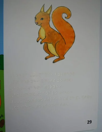 Das Foto zeigt eine Seite aus einem offenen Buch für Kinder mit Sehbehinderungen